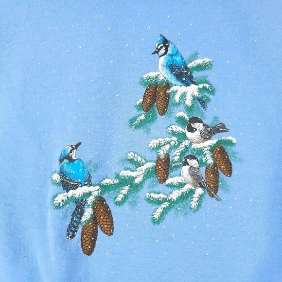 Bird Watching Sweatshirt Mens Size Large Blue Jays Chickadees Nature Animal - Picture 3 of 8